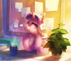 Size: 1676x1440 | Tagged: safe, artist:anticular, phyllis, starlight glimmer, pony, unicorn, g4, bulletin board, chocolate, desk, drink, empathy cocoa, female, food, hot chocolate, mare, marshmallow, solo, starlight's office