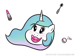 Size: 411x305 | Tagged: safe, artist:banebuster, princess celestia, pony, series:tiny tia, g4, lipstick, makeup, simple background, solo, white background