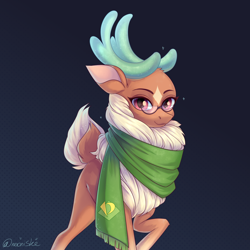 Size: 2000x2000 | Tagged: safe, artist:neonishe, cashmere (tfh), deer, them's fightin' herds, chest fluff, clothes, community related, cute, fluffy, glasses, high res, looking at you, markings, scarf, simple background