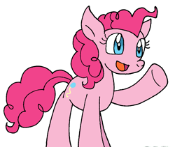 Size: 899x760 | Tagged: safe, artist:cmara, pinkie pie, earth pony, pony, g4, female, mare, open mouth, raised hoof, simple background, solo, white background