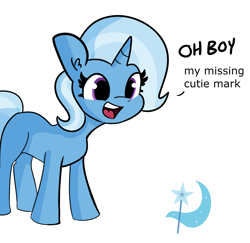 Size: 2250x2184 | Tagged: safe, artist:tjpones edits, edit, trixie, pony, unicorn, g4, female, high res, mare, missing cutie mark, oh boy, simple background, solo, text, white background