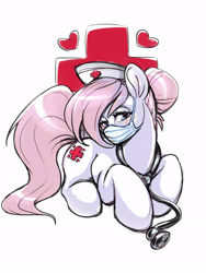 Size: 1200x1600 | Tagged: safe, artist:noupie, nurse redheart, earth pony, pony, g4, hat, mask, simple background, solo, white background
