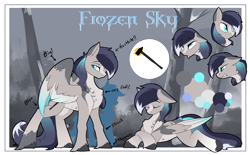 Size: 4190x2598 | Tagged: safe, artist:beardie, oc, oc only, oc:frozen sky, pegasus, pony, commission, reference sheet, solo, tongue out, tree