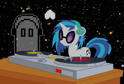 Size: 1177x800 | Tagged: safe, artist:emilz-the-half-demon, dj pon-3, vinyl scratch, pony, unicorn, g4, crossover, napstablook, record, undertale