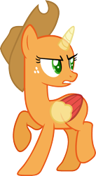 Size: 1043x1897 | Tagged: safe, artist:pegasski, oc, oc only, alicorn, pony, g4, swarm of the century, alicorn oc, bald, base, eyelashes, female, freckles, frown, gritted teeth, hat, horn, looking back, mare, raised hoof, simple background, solo, transparent background, two toned wings, wings