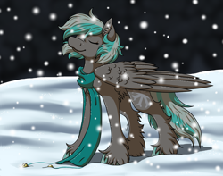 Size: 2750x2167 | Tagged: safe, artist:ombraniwolf, oc, oc:kyuflake, pegasus, pony, clothes, high res, scarf, snow