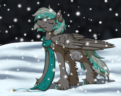 Size: 2750x2167 | Tagged: safe, artist:ombraniwolf, oc, oc:kyuflake, pegasus, pony, clothes, female, high res, mare, scarf, snow