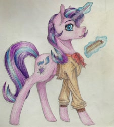 Size: 1080x1202 | Tagged: safe, artist:moona_lou, starlight glimmer, pony, unicorn, g4, clothes, female, glowing horn, horn, magic, mare, solo, telekinesis, traditional art