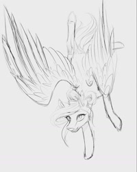 Size: 1080x1351 | Tagged: safe, artist:moona_lou, oc, oc only, pegasus, pony, female, flying, lineart, mare, monochrome, pegasus oc, solo, upside down, wings