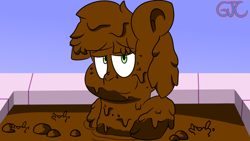 Size: 800x450 | Tagged: safe, artist:gjcgamings, applejack, earth pony, pony, g4, covered in mud, female, jacuzzi, looking at you, mare, mud, mud bath, muddy, request, requested art, smiling, smiling at you, solo, spa, wet and messy