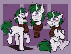 Size: 1400x1074 | Tagged: safe, artist:klhpyro, oc, oc only, oc:zenith night, pony, unicorn, blushing, clothes, ear piercing, earring, jewelry, male, piercing, scarf, smiling, stallion