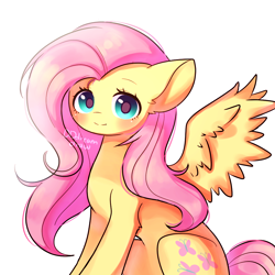 Size: 1000x1000 | Tagged: safe, artist:dddreamdraw, fluttershy, pegasus, pony, g4, cute, female, floppy ears, leg fluff, looking at you, mare, shyabetes, simple background, sitting, solo, white background