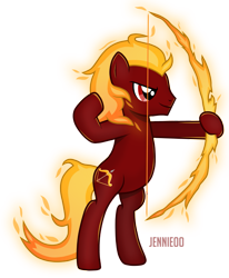 Size: 991x1200 | Tagged: safe, artist:jennieoo, oc, oc only, oc:blazing arrow, earth pony, pony, bow, commission, fire, fire bow, mane of fire, show accurate, simple background, solo, transparent background, vector