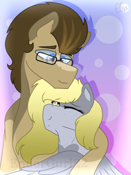 Size: 1080x1440 | Tagged: safe, artist:endergurl22, derpy hooves, doctor whooves, time turner, earth pony, pony, g4, female, glasses, hug, male, ship:doctorderpy, shipping, straight
