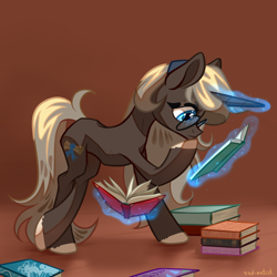 Size: 3000x3000 | Tagged: safe, artist:rrd-artist, oc, oc:parch well, pony, unicorn, book, high res, magic, ribs, skinny, thin