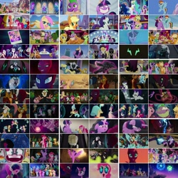 Size: 1080x1080 | Tagged: safe, artist:jericollage70, edit, edited screencap, screencap, applejack, capper dapperpaws, captain celaeno, fluttershy, grubber, pinkie pie, princess cadance, princess celestia, princess luna, princess skystar, queen novo, rainbow dash, rarity, songbird serenade, spike, storm king, tempest shadow, twilight sparkle, alicorn, bear, seapony (g4), ursa, ursa minor, g4, my little pony: the movie, angry, blue mane, blue tail, bubble, canterlot, clothes, collar, crown, crying, dorsal fin, duo, eyelashes, eyeshadow, female, fin, fin wings, fins, fish tail, flower, flower in hair, flowing mane, freckles, glowing, grin, i'm the friend you need, jewelry, lidded eyes, logo, looking at each other, looking at someone, makeup, mane six, mother and child, mother and daughter, necklace, ocean, one small thing, open mouth, open up your eyes, pearl necklace, princess, purple eyes, purple mane, queen, rainbow (song), regalia, sad, scales, seaquestria, see-through, sitting, smiling, spread wings, staff, staff of sacanas, starry eyes, storm king's emblem, swimming, tail, teeth, throne, throne room, time to be awesome, twilight sparkle (alicorn), underwater, upset, water, we got this together, wingding eyes, wings