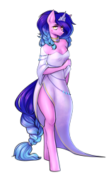 Size: 1870x2984 | Tagged: safe, artist:earthpone, oc, oc only, oc:neon synthwave, earth pony, anthro, unguligrade anthro, braid, breasts, cleavage, clothes, dress, female, gala, gala dress, mare, princess, shy, simple background, solo, transparent background