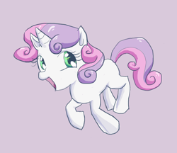 Size: 724x626 | Tagged: safe, artist:turkiisandwich, sweetie belle, pony, unicorn, g4, female, filly, running, simple background, solo