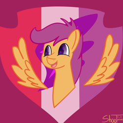 Size: 2000x2000 | Tagged: safe, artist:shooting star, scootaloo, pegasus, pony, g4, bust, happy, high res, portrait, smiling, solo, wings