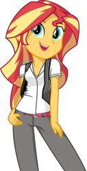 Size: 1753x3447 | Tagged: safe, artist:mr-breadman, sunset shimmer, equestria girls, g4, female, hand on hip, high res, show accurate, simple background, smiling, solo, transparent background, vector