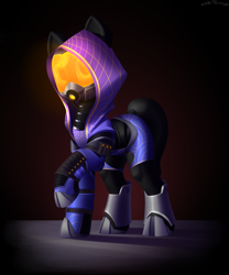 Size: 2000x2400 | Tagged: safe, artist:shido-tara, alien, pony, quarian, crossover, glowing, high res, looking at you, mass effect, ponified, simple background, tali'zorah vas normandy