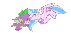 Size: 4000x2000 | Tagged: safe, artist:dragonchaser123, artist:shootingstarsentry, edit, vector edit, silverstream, spike, dragon, hippogriff, g4, female, interspecies, kissing, male, ship:spikestream, shipping, simple background, straight, transparent background, vector