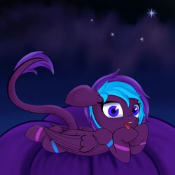 Size: 2000x2000 | Tagged: safe, artist:lightnys, oc, oc only, pony, female, high res, lying down, night, night sky, raised tail, sky, solo, stars, tail