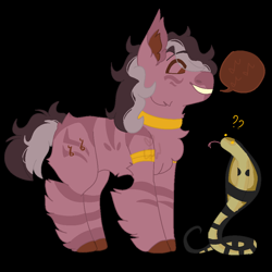 Size: 1000x1000 | Tagged: safe, artist:lepiswerid, oc, oc:macaw, hybrid, pony, snake, zebra, zony, :p, colored hooves, confused, fluffy, jewelry, parents:oc x oc, singing, tongue out