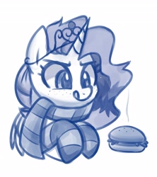 Size: 3641x4096 | Tagged: safe, artist:handgunboi, alicorn, pony, burger, clothes, commission, food, scarf, simple background, socks, striped socks, white background, ych result