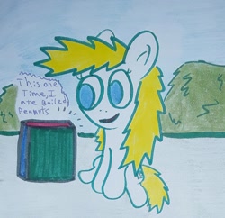 Size: 1280x1241 | Tagged: safe, artist:dex stewart, oc, oc:fargate, earth pony, pony, aqua teen hunger force, dumbassahedratron, traditional art, wisdom cube