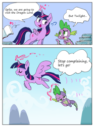 Size: 1200x1600 | Tagged: safe, artist:fuyugi, spike, twilight sparkle, alicorn, dragon, pony, comic:curse and madness, g4, book, comic, library, male, mlpcam, twilight sparkle (alicorn), twilight's castle, twilight's castle library