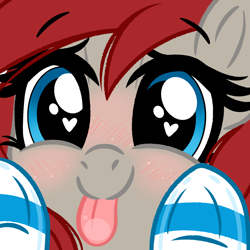 Size: 2000x2000 | Tagged: safe, artist:emberslament, part of a set, oc, oc only, oc:ponepony, pony, :p, blushing, clothes, cute, female, glass, heart eyes, high res, ocbetes, socks, striped socks, tongue out, wingding eyes