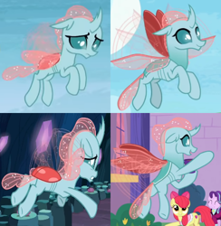 Size: 440x450 | Tagged: safe, edit, screencap, apple bloom, ocellus, starlight glimmer, changedling, changeling, g4, school raze, the last problem, uprooted, butt, comparison, cutie mark, female, older, older ocellus, plot, the cmc's cutie marks