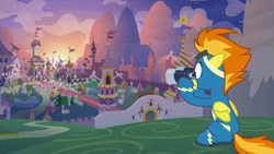 Size: 1920x1080 | Tagged: safe, screencap, spitfire, pegasus, pony, g4, the last problem, binoculars, clothes, fandom, shocked, sunset, uniform, wiki, wikia, wonderbolts uniform