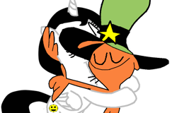 Size: 448x287 | Tagged: safe, artist:misslynxie, oc, alicorn, pony, base used, crossover, cute, daaaaaaaaaaaw, eyes closed, friendshipping, hat, hug, wander (wander over yonder), wander over yonder