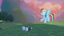 Size: 1920x1080 | Tagged: safe, screencap, rainbow dash, pegasus, pony, g4, the last problem, binoculars, shocked, solo