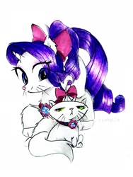 Size: 1879x2505 | Tagged: safe, artist:liaaqila, opalescence, rarity, cat, pony, g4, animal costume, clothes, costume, cute, pet, raribetes, raricat, simple background, solo, traditional art, white background