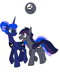 Size: 1280x1600 | Tagged: safe, artist:mr100dragon100, princess luna, oc, oc:aku, bat pony, pony, g4, alternate hairstyle, canon x oc, simple background, transparent background