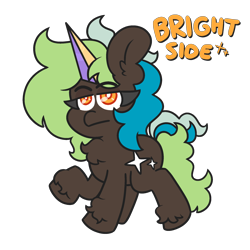 Size: 2000x2000 | Tagged: safe, artist:threetwotwo32232, oc, oc only, oc:bright side, earth pony, pony, artificial horn, female, high res, mare, simple background, solo, transparent background