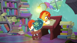 Size: 1920x1080 | Tagged: safe, screencap, sunburst, pony, unicorn, g4, the parent map, glowing cutie mark, male, scroll, solo, stallion