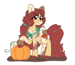 Size: 2700x2370 | Tagged: safe, artist:pink-pone, oc, oc only, oc:scarlet autumn, earth pony, pony, female, glasses, high res, mare, offspring, parent:apple bloom, parent:pipsqueak, parents:pipbloom, pumpkin, simple background, solo, transparent background