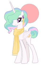Size: 1289x2053 | Tagged: safe, artist:interstellar-quartz, princess celestia, alicorn, pony, g4, clothes, female, looking at you, mare, obtrusive watermark, older, scarf, simple background, solo, transparent background, watermark