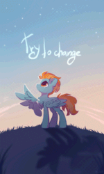 Size: 300x500 | Tagged: safe, artist:mirtash, edit, editor:wooshy, lightning dust, pegasus, pony, g4, animated, chest fluff, ear fluff, female, looking up, mare, one wing out, raised hoof, sky, solo, spread wings, standing, stars, wings