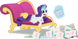 Size: 7938x4000 | Tagged: safe, artist:frownfactory, rarity, pony, unicorn, g4, inspiration manifestation, couch, crying, fainting couch, female, food, horn, ice cream, magic, makeup, mare, marshmelodrama, mascarity, messy mane, rarity being rarity, running makeup, simple background, solo, transparent background, vector