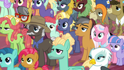 Size: 1920x1080 | Tagged: safe, screencap, a.k. yearling, amber grain, babs seed, ballet jubilee, berry star, burnt oak, cinder glow, clear sky, cranky doodle donkey, daring do, fire flicker, gillian, golden crust, lilac swoop, matilda, midnight snack (g4), night view, quibble pants, star tracker, summer flare, tree hugger, wind sprint, winter flame, zephyr breeze, donkey, earth pony, griffon, kirin, pegasus, pony, unicorn, g4, the last problem, clothes, colt, dress, facial hair, female, filly, foal, friendship student, hat, male, mare, moustache, stallion, teenager