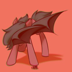 Size: 1200x1200 | Tagged: dead source, safe, artist:udara, part of a set, oc, oc only, oc:obble star, bat pony, pony, 3d anaglyph, bat pony oc, bat wings, chromatic aberration, dab, female, mare, signature, simple background, solo, wing dab, wings