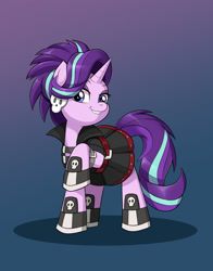 Size: 1100x1400 | Tagged: safe, artist:mew-me, gameloft, starlight glimmer, pony, unicorn, g4, alternate hairstyle, clothes, cute, edgelight glimmer, female, gameloft interpretation, glimmerbetes, gradient background, mare, punk, shoes, simple background, skirt, solo