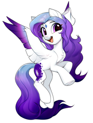 Size: 1480x1944 | Tagged: safe, artist:vensual99, oc, oc only, oc:melody shard, pegasus, pony, chest fluff, colored wings, eye clipping through hair, female, mare, multicolored wings, open mouth, simple background, smiling, spread wings, underhoof, white background, wings