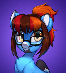 Size: 1089x1194 | Tagged: safe, artist:vensual99, oc, oc only, pegasus, pony, bust, chest fluff, glasses, looking at you, portrait, smiling, smiling at you, solo