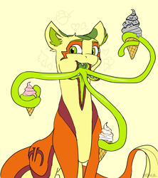 Size: 3970x4478 | Tagged: safe, artist:neoncel, oc, oc only, oc:non toxic, monster pony, original species, tatzlpony, food, ice cream, ice cream cone, looking at you, solo, tentacle tongues